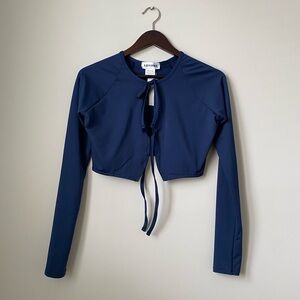 Londre Navy Long-Sleeve Tie-Front Swim Coverup